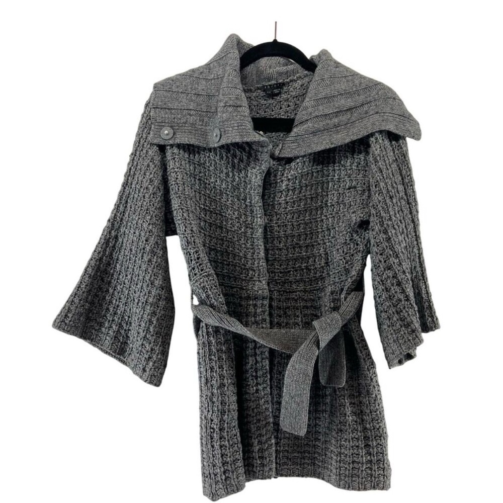 Theory Gray cardigan with multiple ways to wear it.